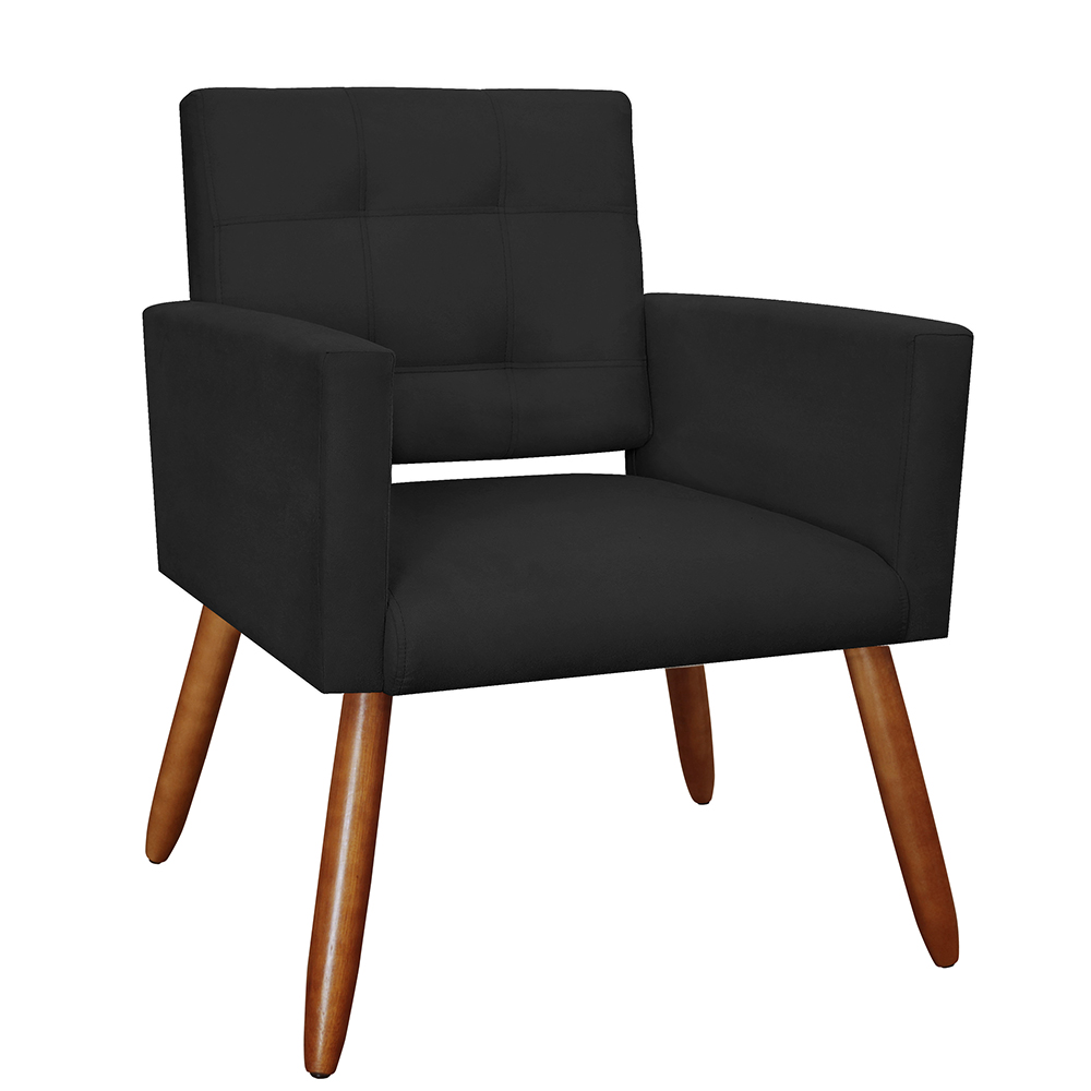 Poltrona Decorativa Camila Pés Palito Suede Preto - DS Estofados