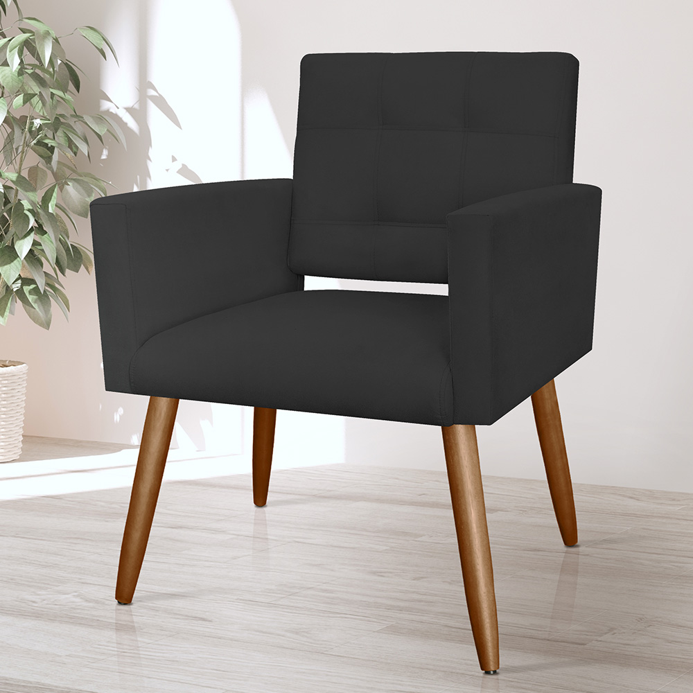 Poltrona Decorativa Camila Pés Palito Suede Preto - DS Estofados