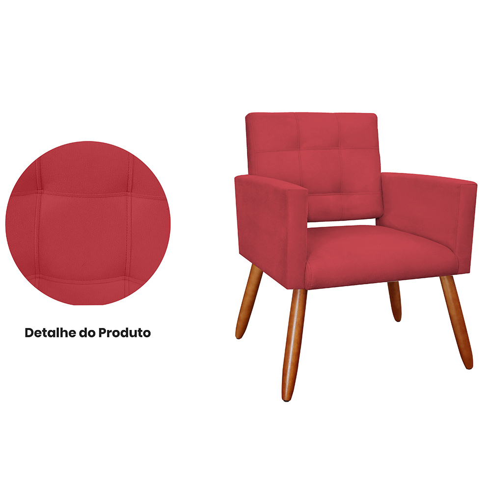Poltrona Decorativa Camila Pés Palito Suede Vermelho - DS Estofados
