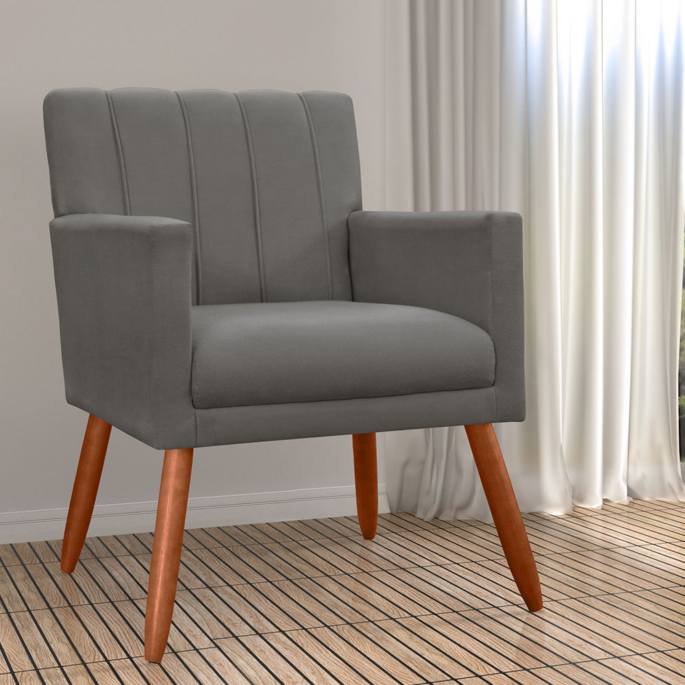Poltrona Decorativa Cecilia Pés Palito Suede  Cinza - DS Estofados