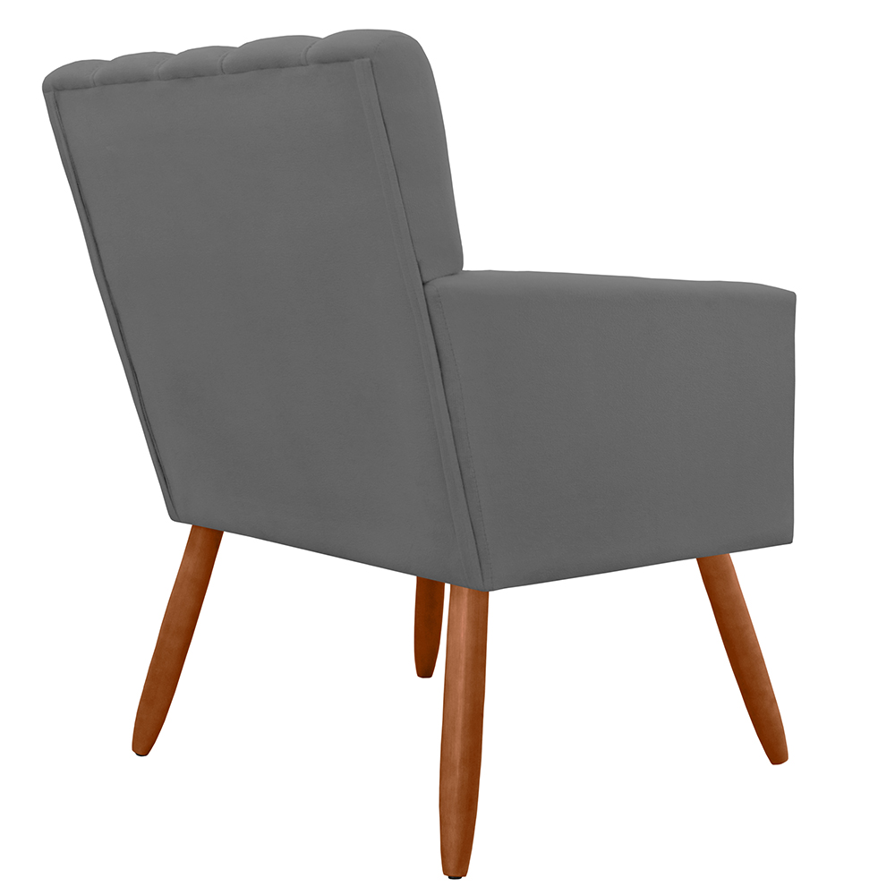 Poltrona Decorativa Cecilia Pés Palito Suede  Cinza - DS Estofados