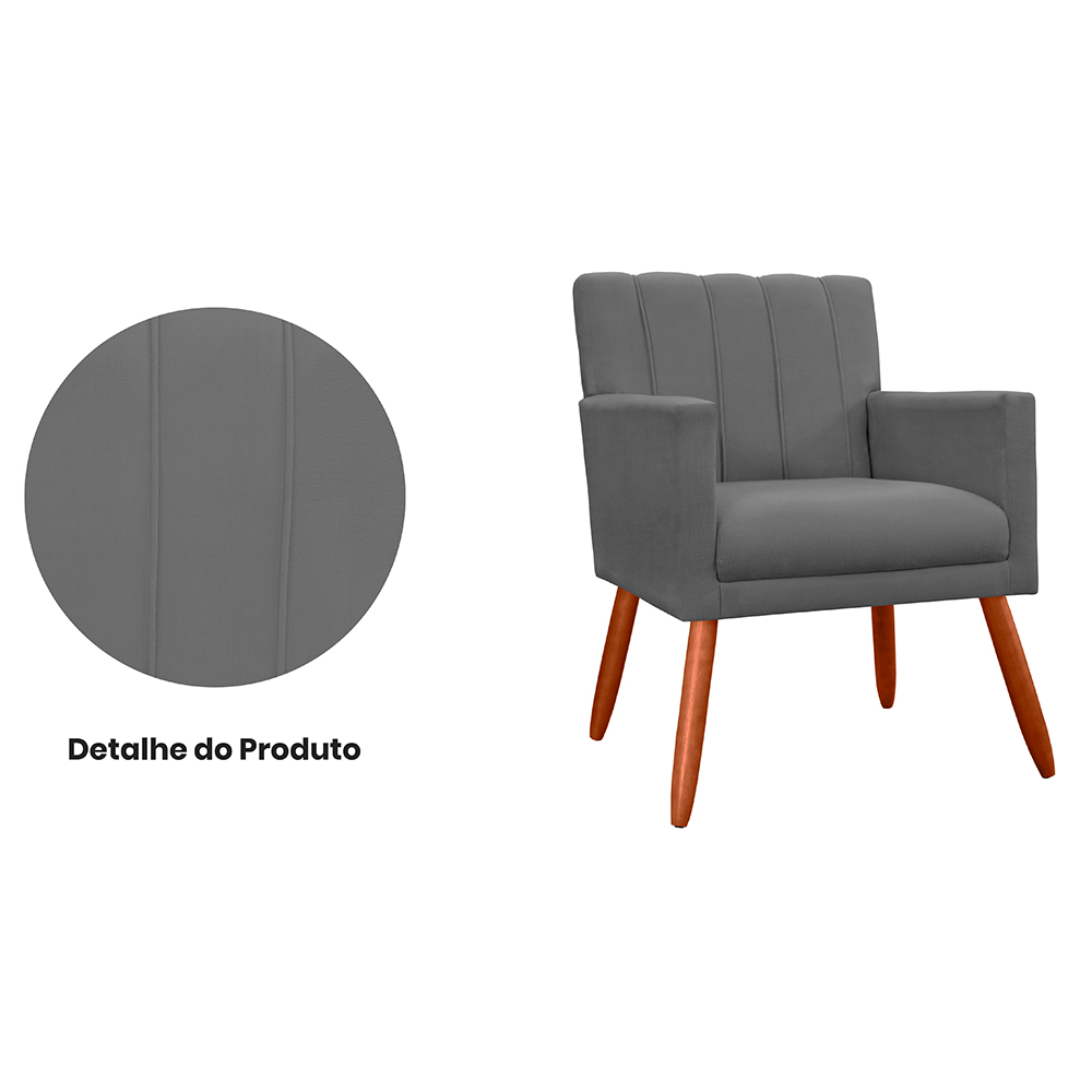 Poltrona Decorativa Cecilia Pés Palito Suede  Cinza - DS Estofados
