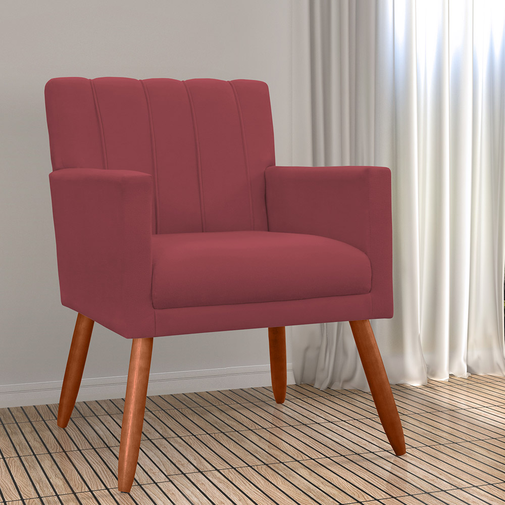 Poltrona Decorativa Cecilia Pés Palito Suede Bordô - DS Estofados