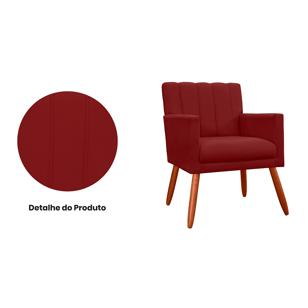 Poltrona Decorativa Cecilia Pés Palito Suede Bordô - DS Estofados