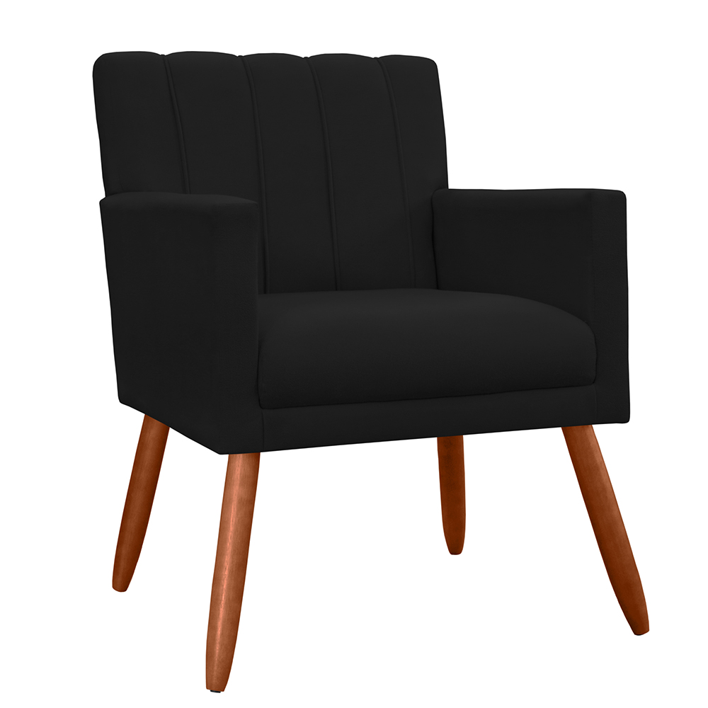 Poltrona Decorativa Cecilia Pés Palito Suede Preto - DS Estofados