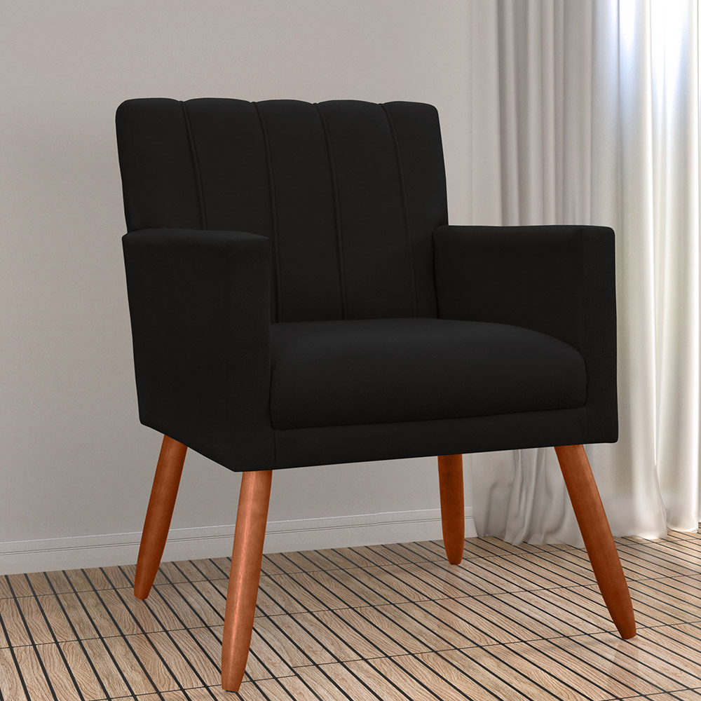 Poltrona Decorativa Cecilia Pés Palito Suede Preto - DS Estofados