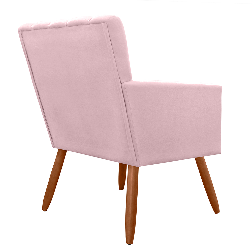Poltrona Decorativa Cecilia Pés Palito Suede Rosê - DS Estofados