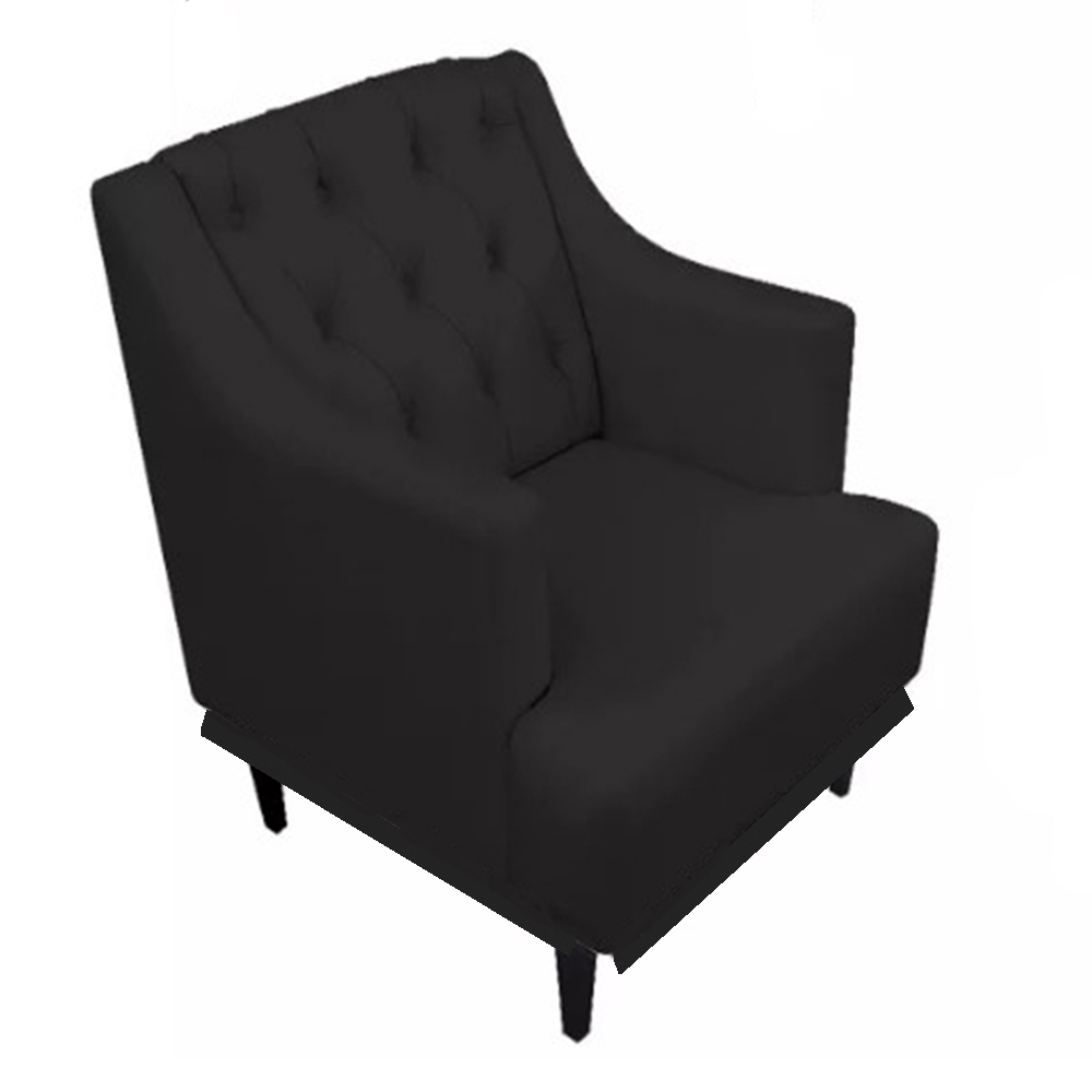 Poltrona Decorativa Clássica Capitonê Corino Preto - DS Móveis
