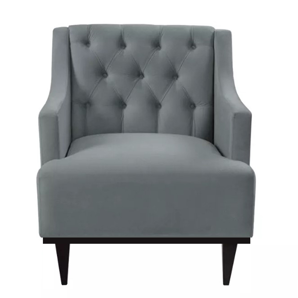 Poltrona Decorativa Clássica Capitonê Suede Cinza - DS Móveis