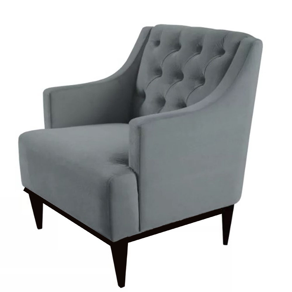Poltrona Decorativa Clássica Capitonê Suede Cinza - DS Móveis