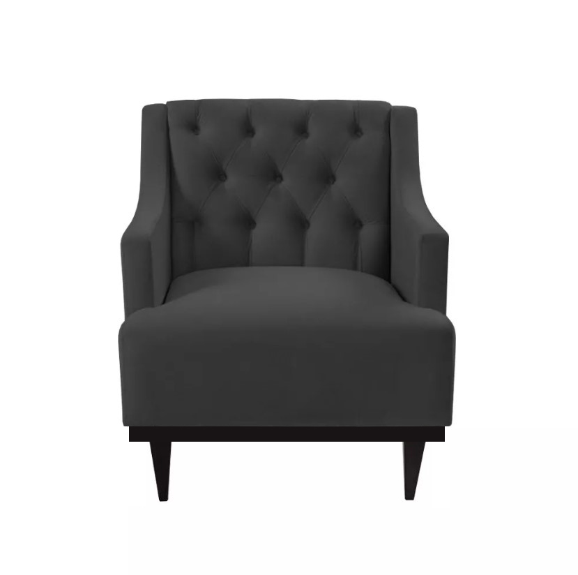 Poltrona Decorativa Clássica Capitonê Suede Preto - DS Móveis