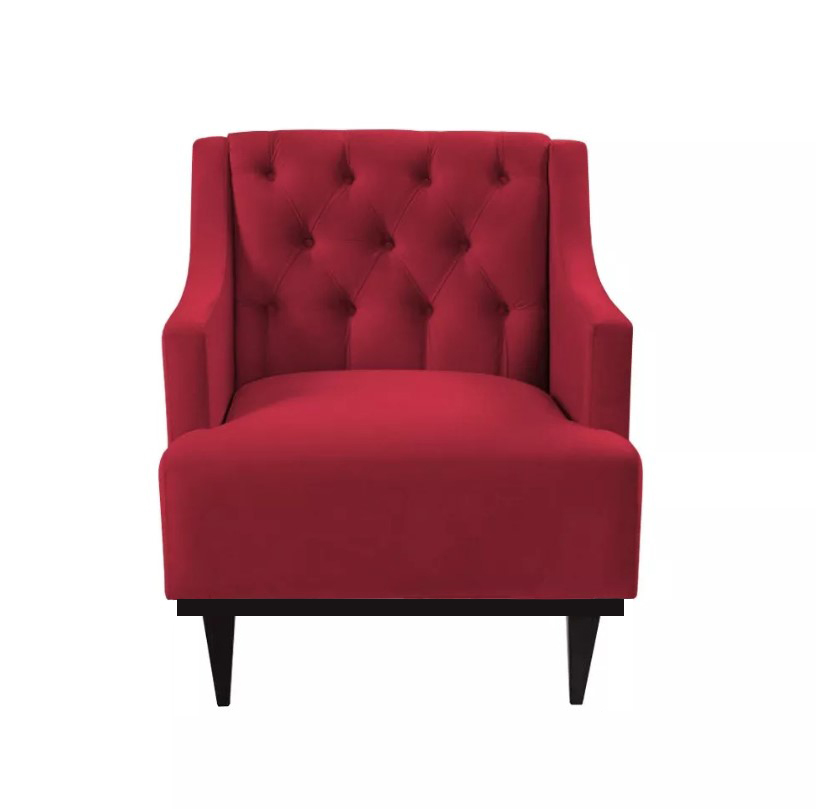 Poltrona Decorativa Clássica Capitonê Suede Vermelho - DS Móveis