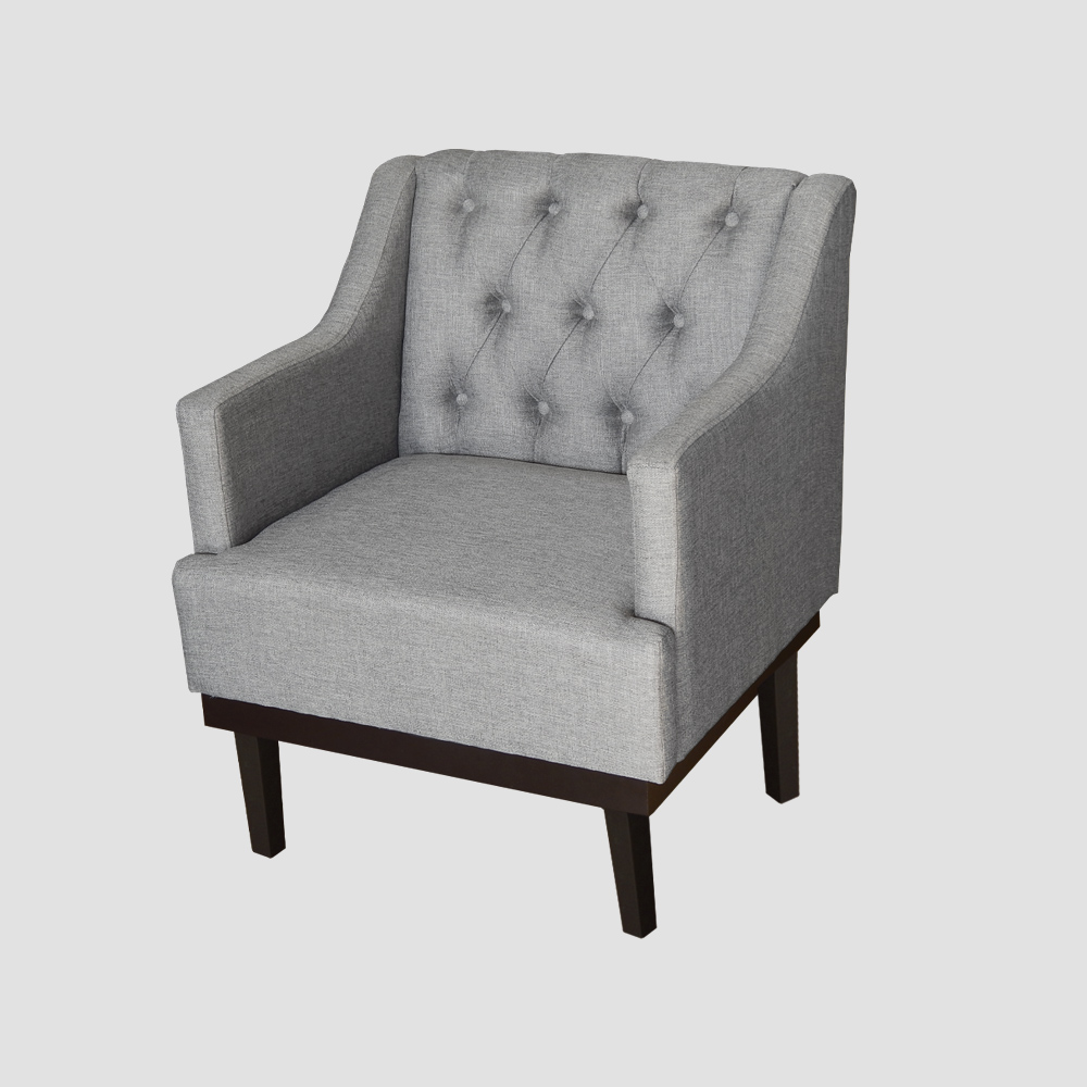 Poltrona Decorativa Clássica Com Base Madeira Linho Cinza