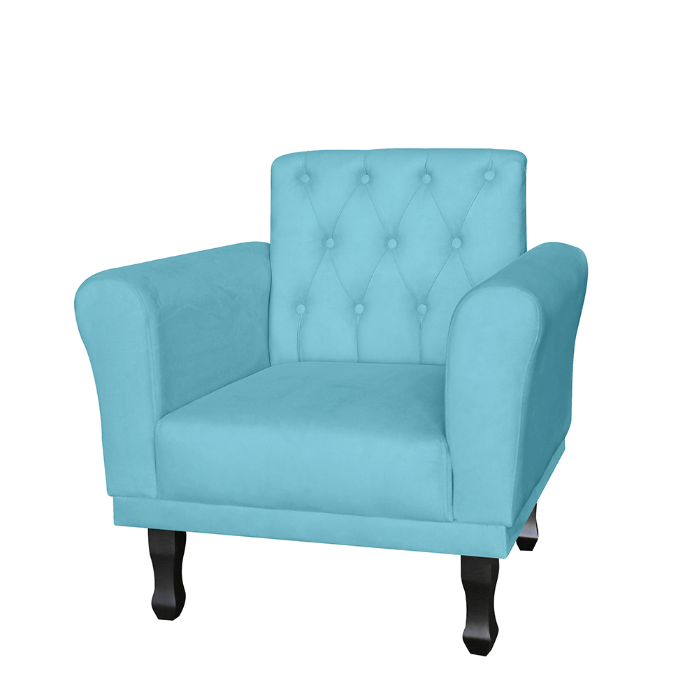 Poltrona Decorativa Classic Pés Luis XV Suede Azul Turquesa - DS Estofados