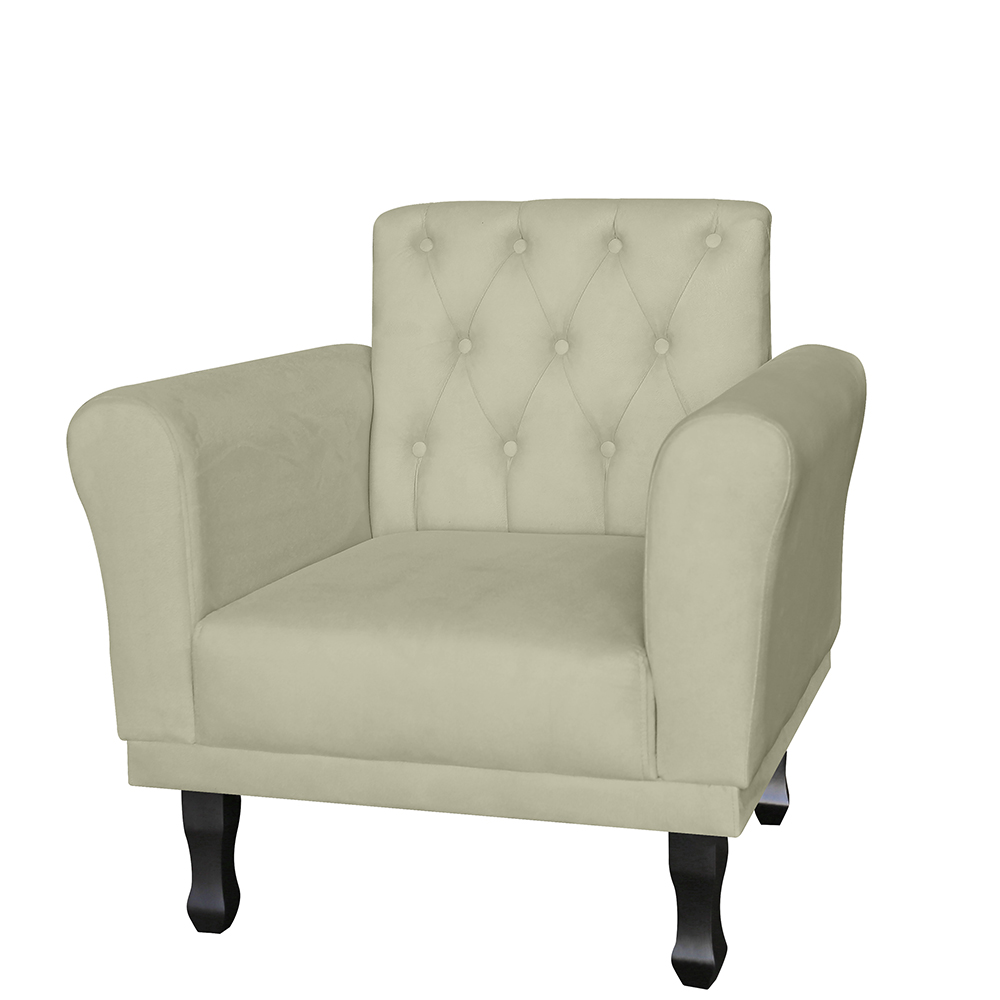 Poltrona Decorativa Classic Pés Luis XV Suede Bege - DS Estofados