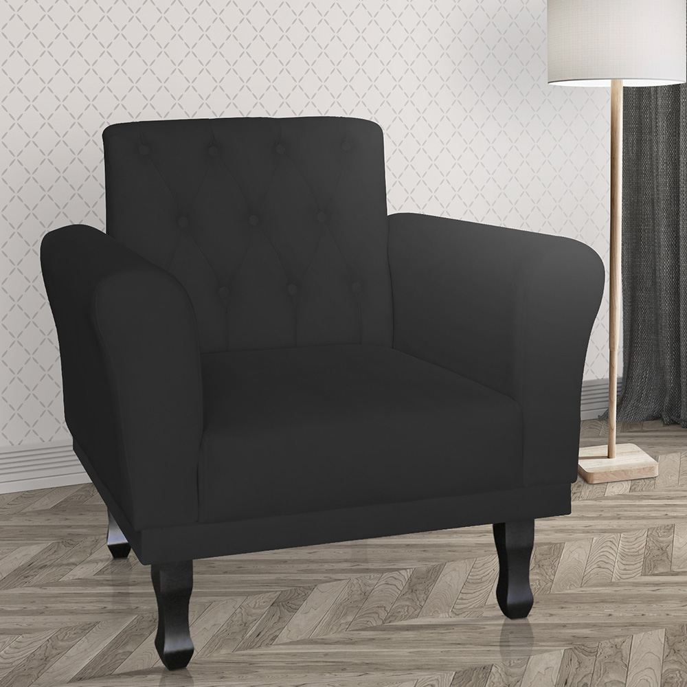 Poltrona Decorativa Classic Pés Luis XV Suede Preto - DS Estofados