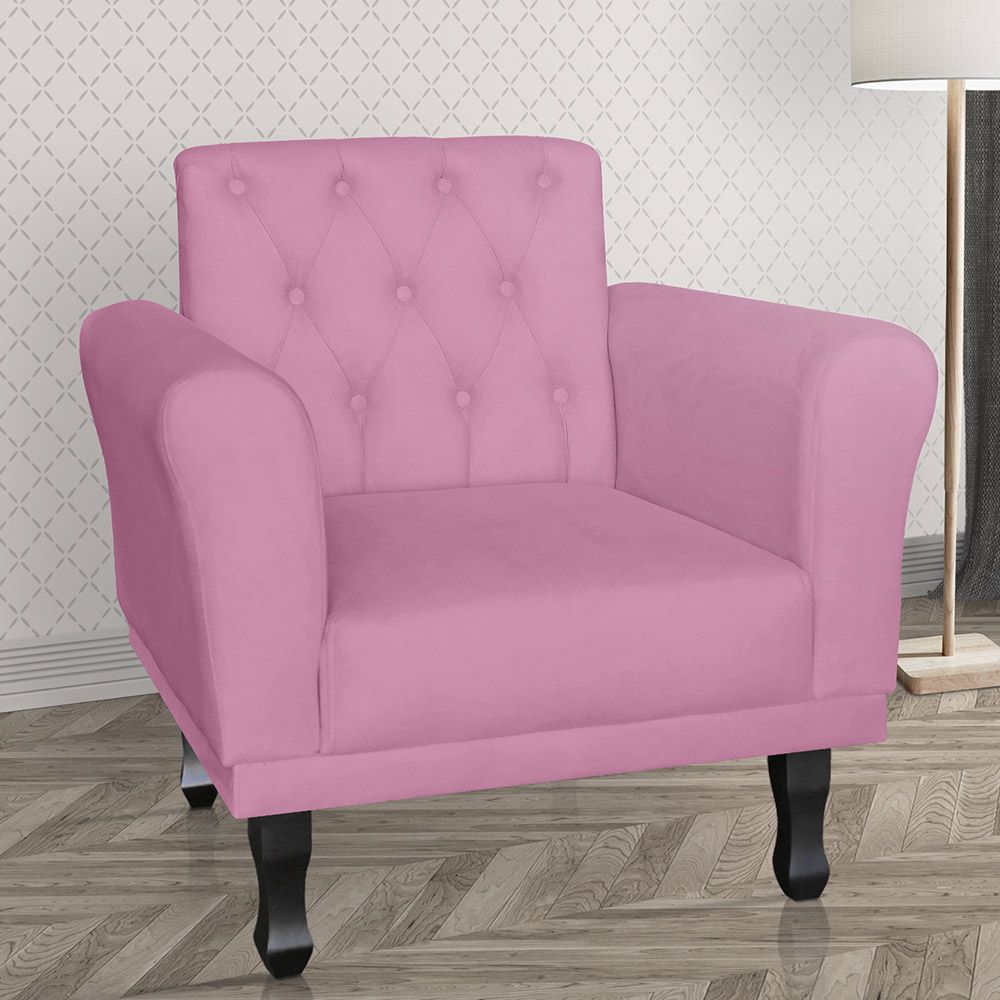Poltrona Decorativa Classic Pés Luis XV Suede Rosa - DS Estofados