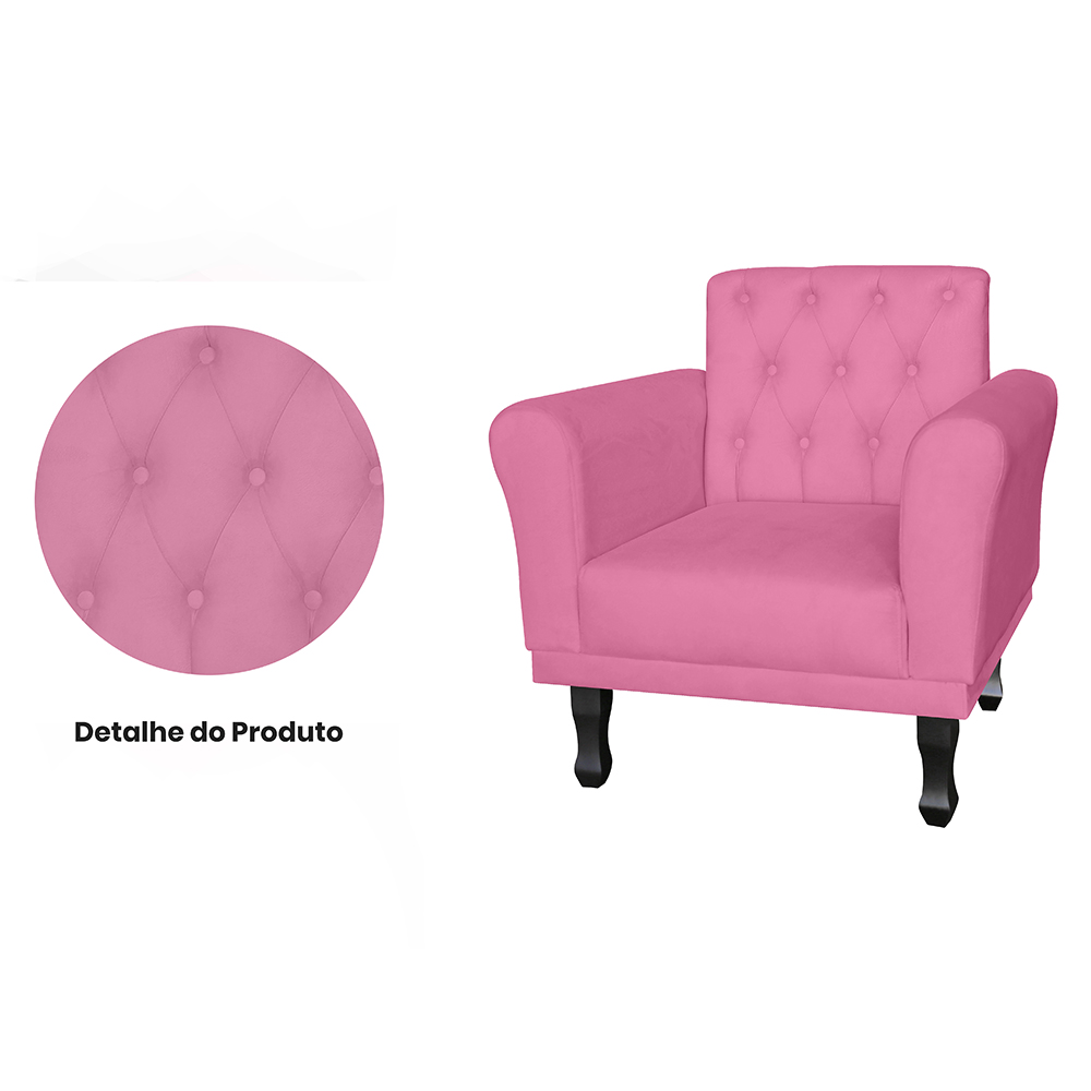 Poltrona Decorativa Classic Pés Luis XV Suede Rosa - DS Estofados