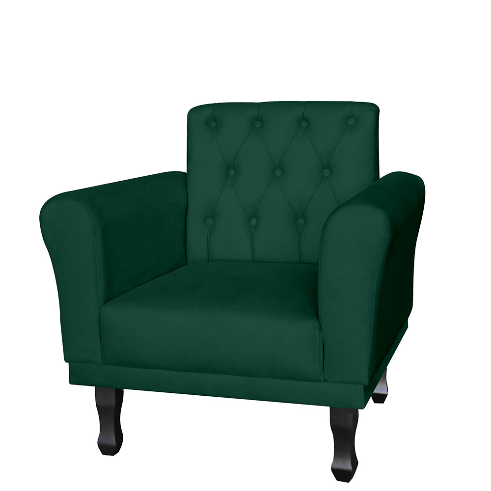 Poltrona Decorativa Classic Pés Luis XV Suede Verde - DS Estofados