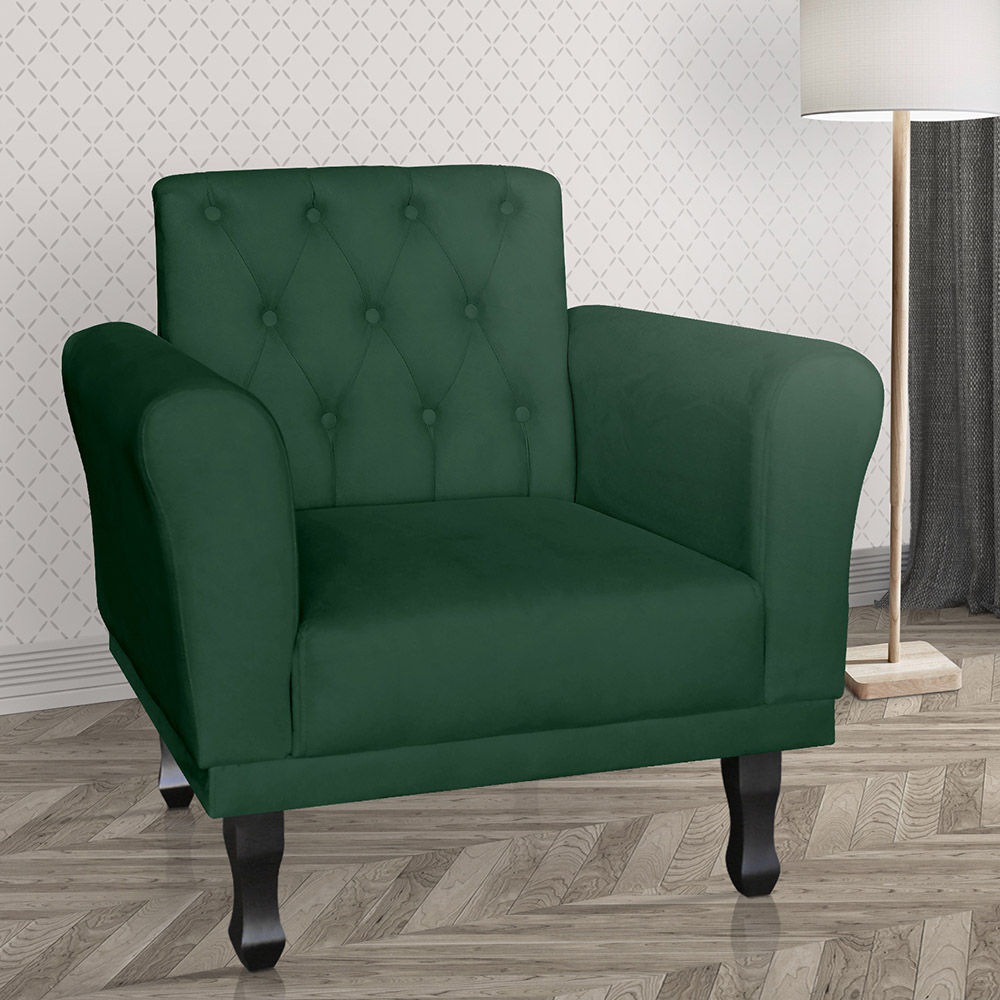 Poltrona Decorativa Classic Pés Luis XV Suede Verde - DS Estofados