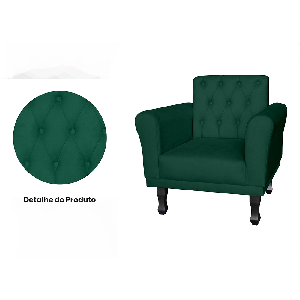 Poltrona Decorativa Classic Pés Luis XV Suede Verde - DS Estofados