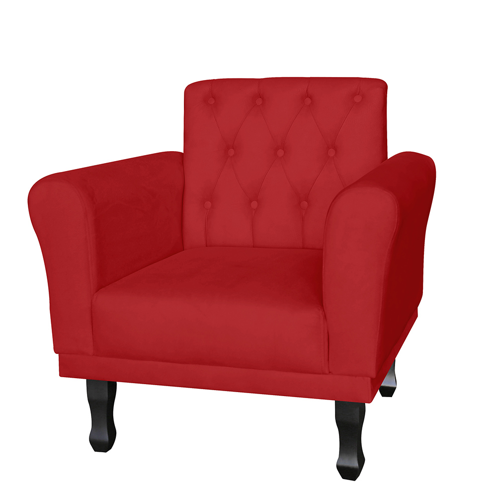 Poltrona Decorativa Classic Pés Luis XV Suede Vermelho - DS Estofados
