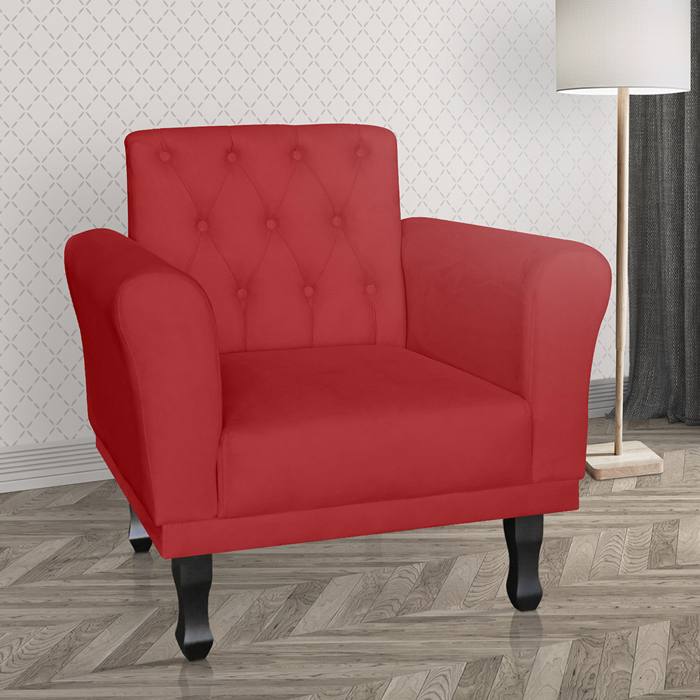 Poltrona Decorativa Classic Pés Luis XV Suede Vermelho - DS Estofados