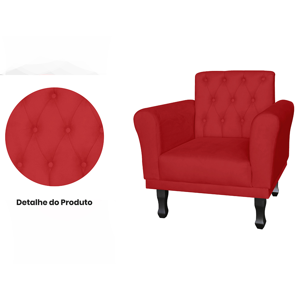 Poltrona Decorativa Classic Pés Luis XV Suede Vermelho - DS Estofados