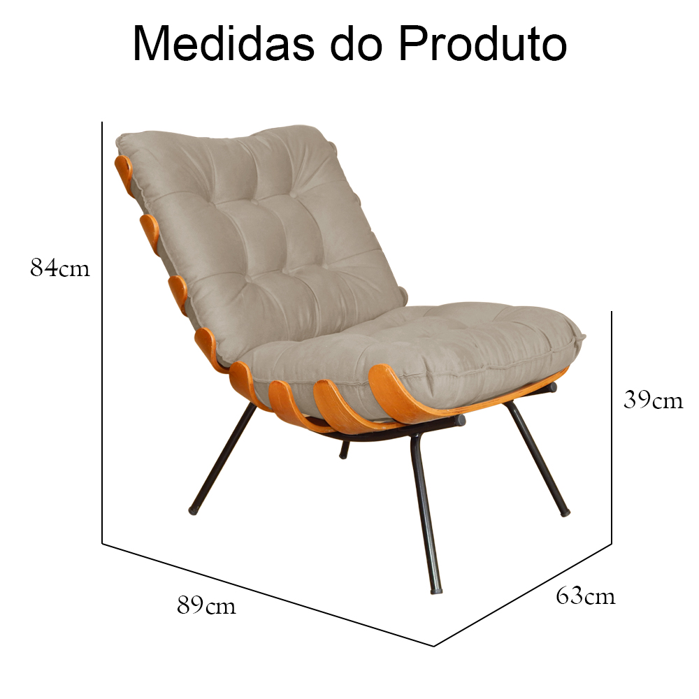 Poltrona Decorativa Costela Suede Capuccino - DS Estofados