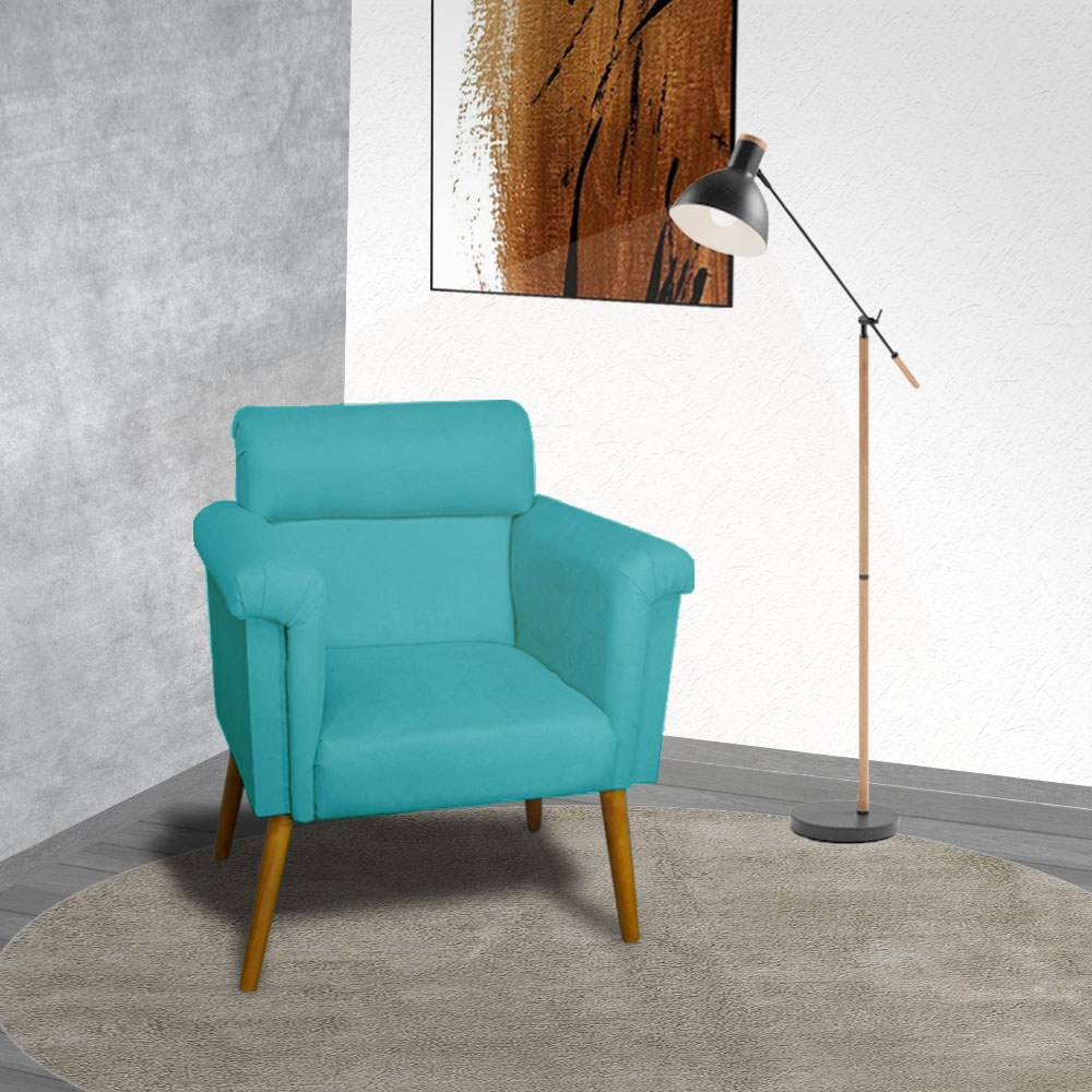 Poltrona Decorativa Elisa Suede Azul Turquesa - DS Estofados