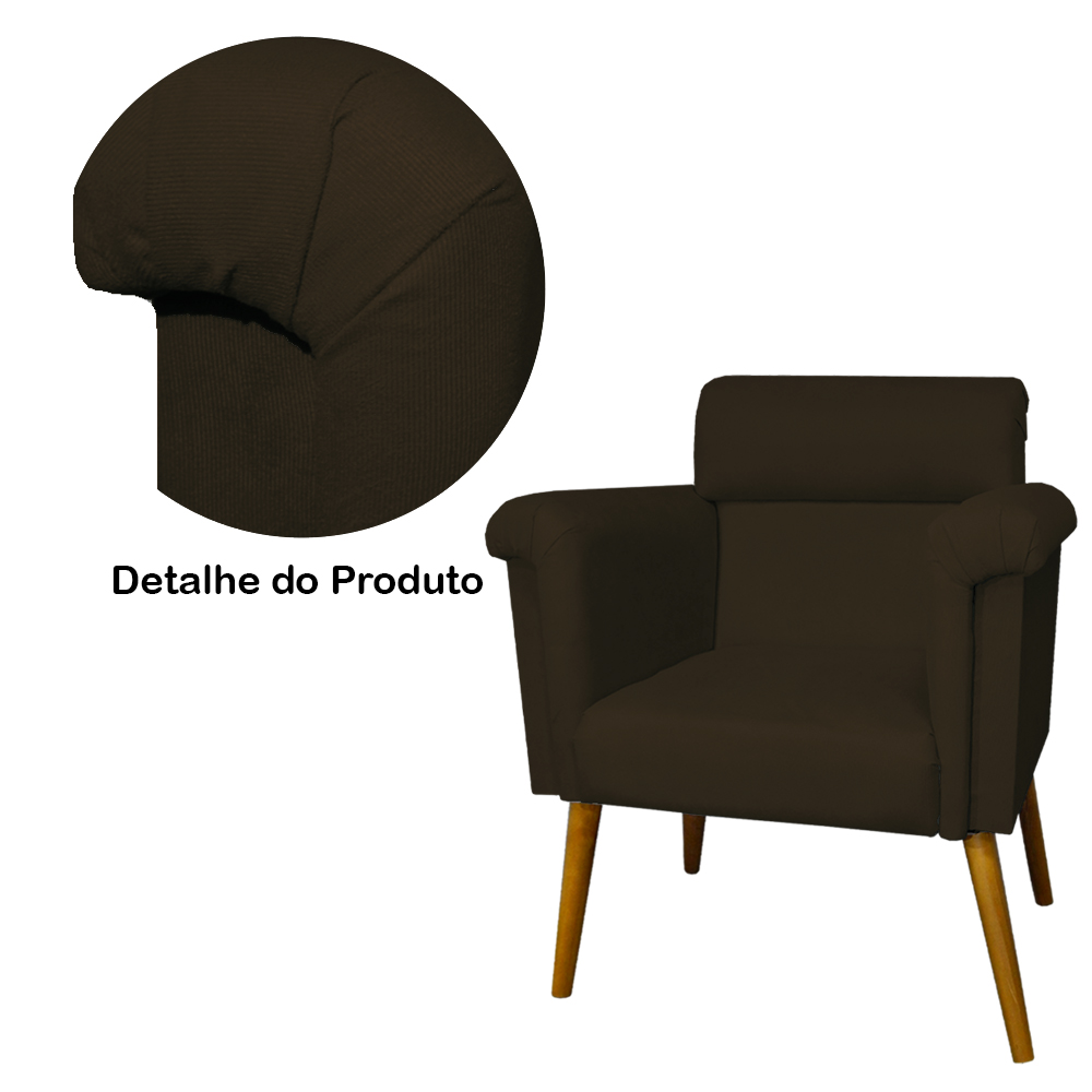 Poltrona Decorativa Elisa Suede Marrom - DS Estofados