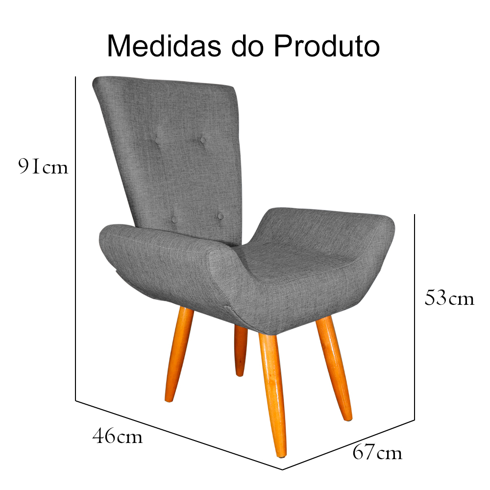 Poltrona Decorativa Emília Barca Linho Cinza