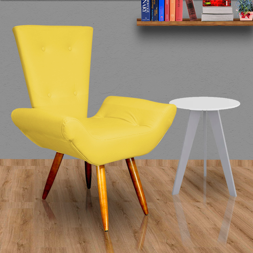 Poltrona Decorativa Emília Barca Pés Palito Suede Amarelo - DS Estofados