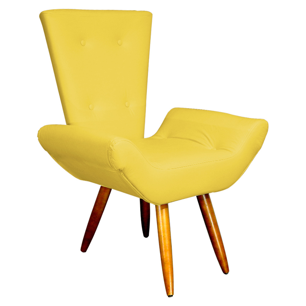 Poltrona Decorativa Emília Barca Pés Palito Suede Amarelo - DS Estofados