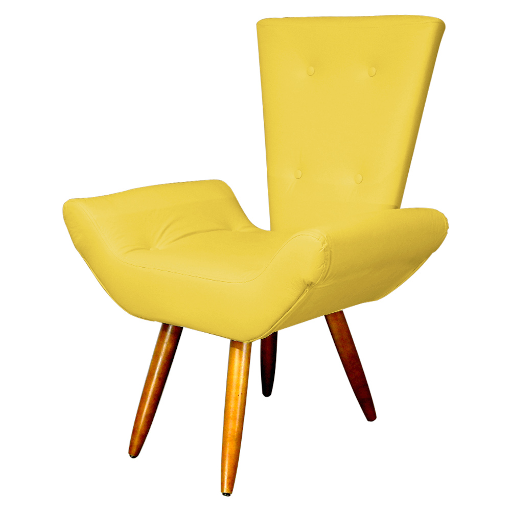 Poltrona Decorativa Emília Barca Pés Palito Suede Amarelo - DS Estofados