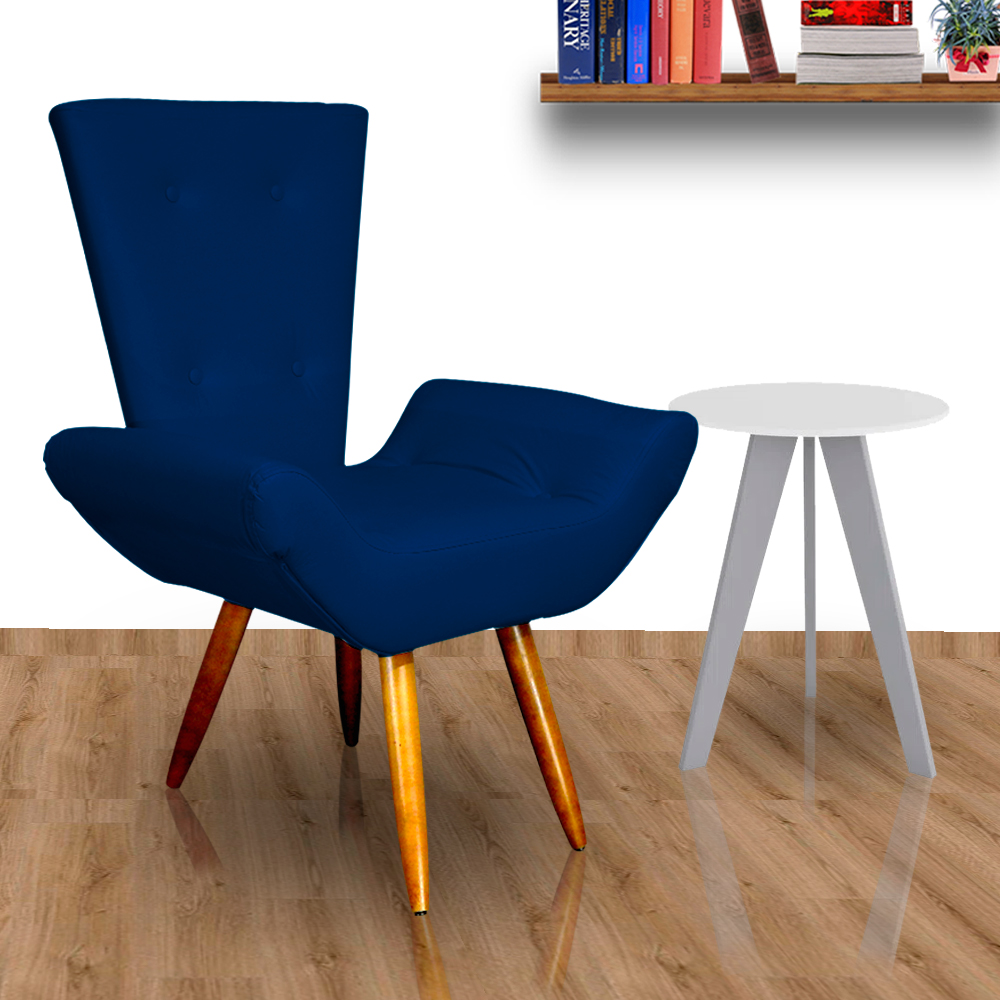 Poltrona Decorativa Emília Barca Pés Palito Suede Azul Marinho - DS Estofados