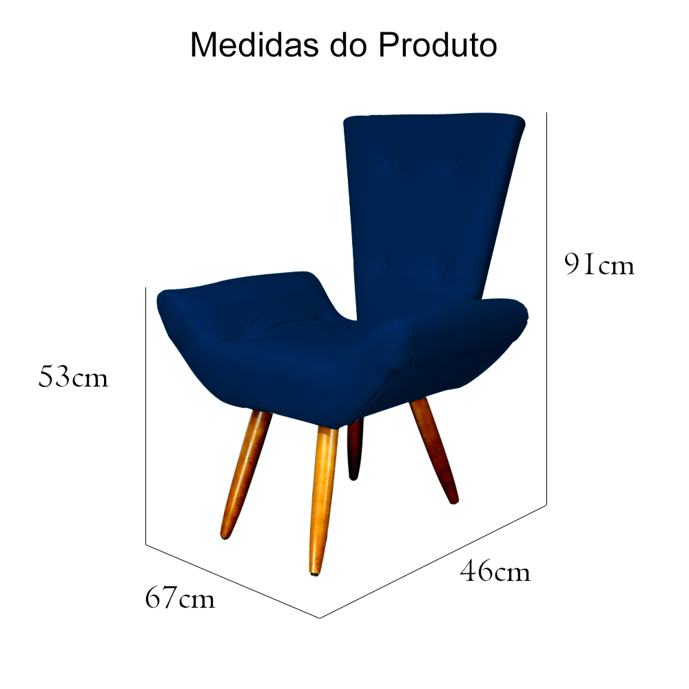 Poltrona Decorativa Emília Barca Pés Palito Suede Azul Marinho - DS Estofados