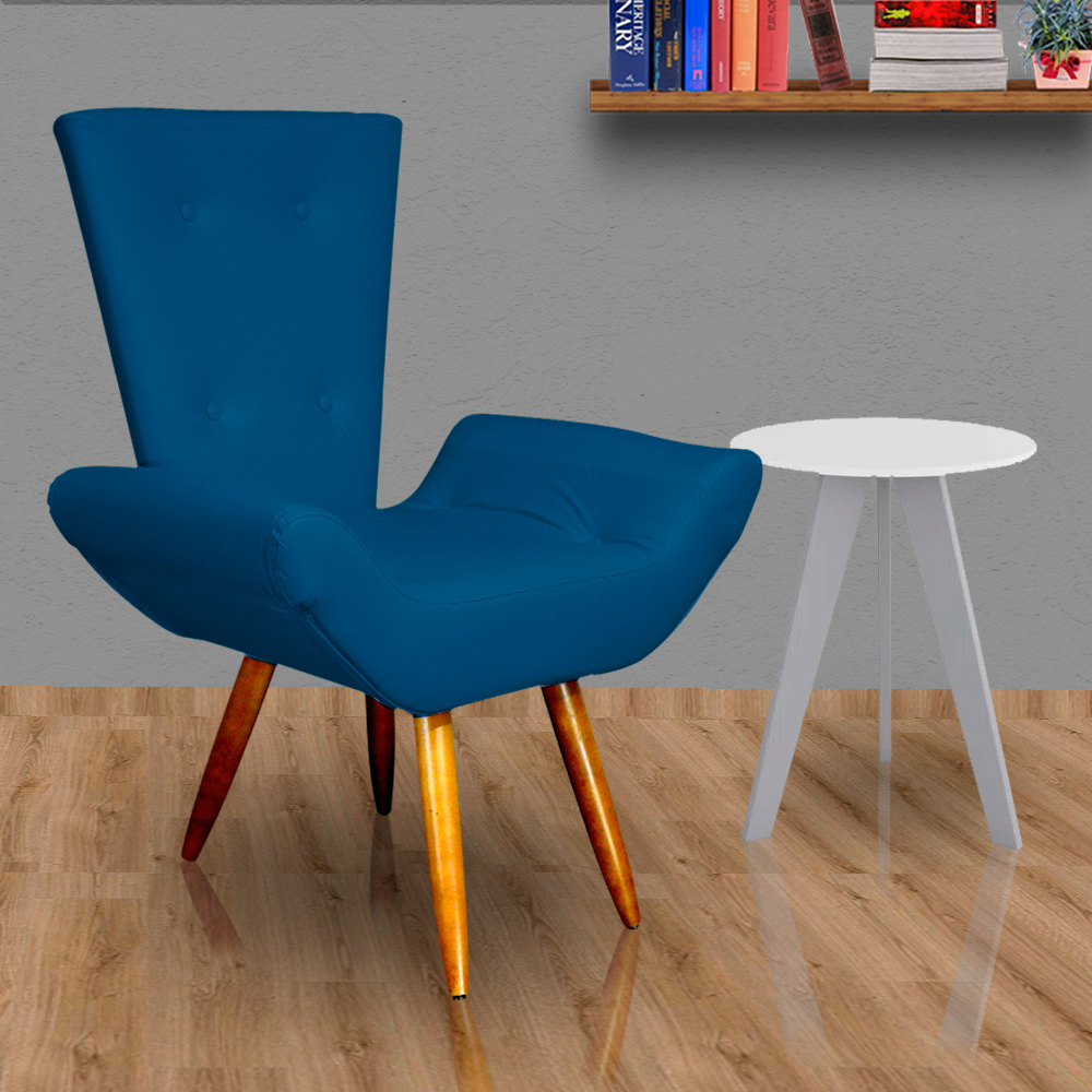 Poltrona Decorativa Emília Barca Pés Palito Suede Azul Royal - DS Estofados