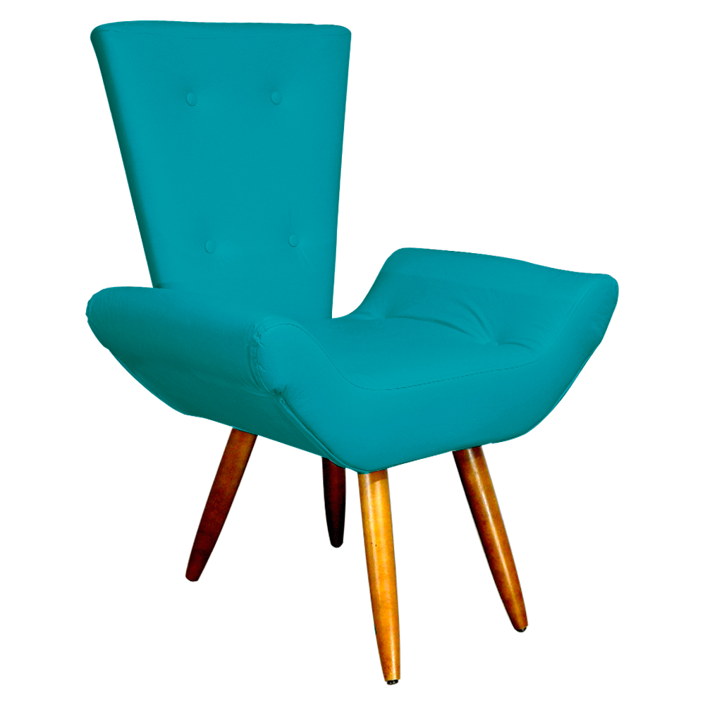 Poltrona Decorativa Emília Barca Pés Palito Suede Azul Turquesa - DS Estofados