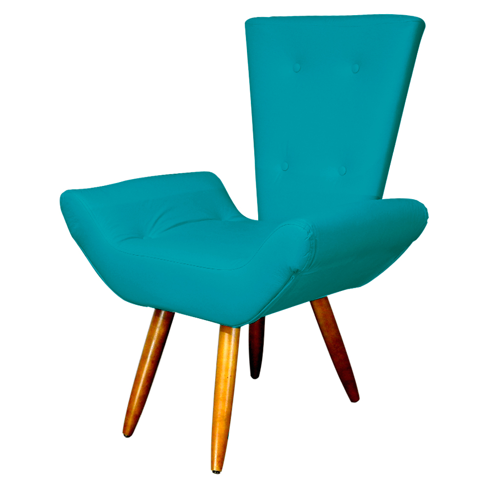 Poltrona Decorativa Emília Barca Pés Palito Suede Azul Turquesa - DS Estofados