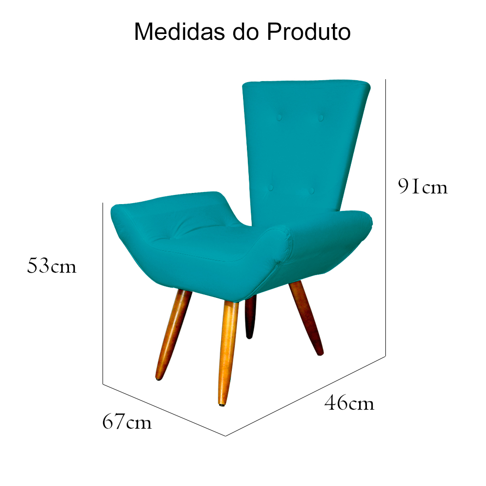 Poltrona Decorativa Emília Barca Pés Palito Suede Azul Turquesa - DS Estofados