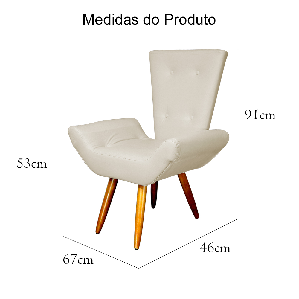 Poltrona Decorativa Emília Barca Pés Palito Suede Bege - DS Estofados