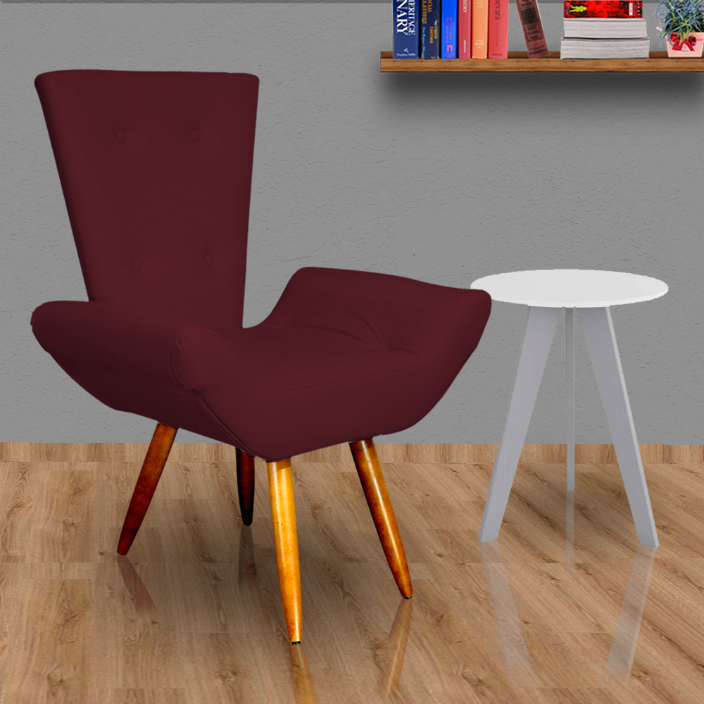 Poltrona Decorativa Emília Barca Pés Palito Suede Bordô - DS Estofados