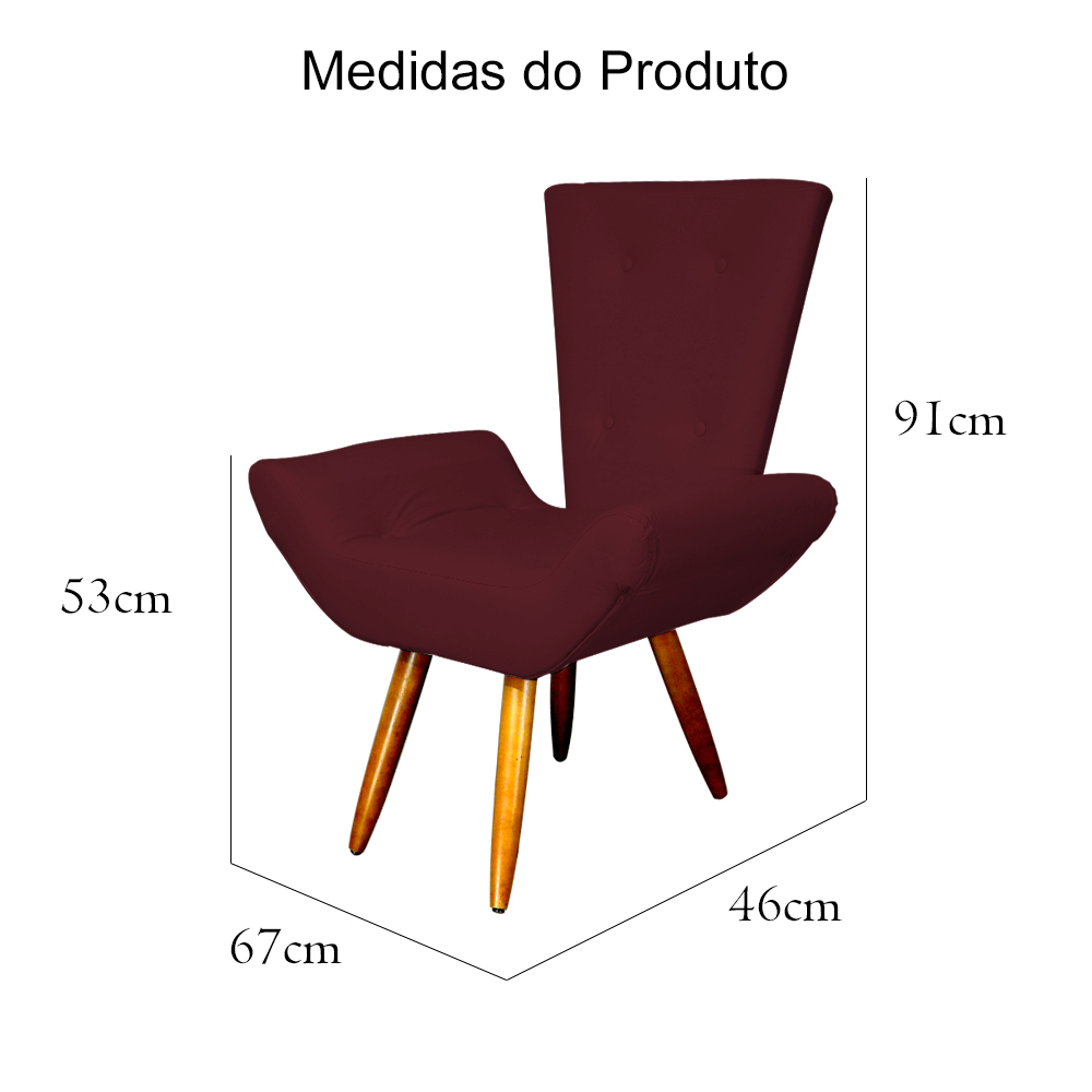 Poltrona Decorativa Emília Barca Pés Palito Suede Bordô - DS Estofados