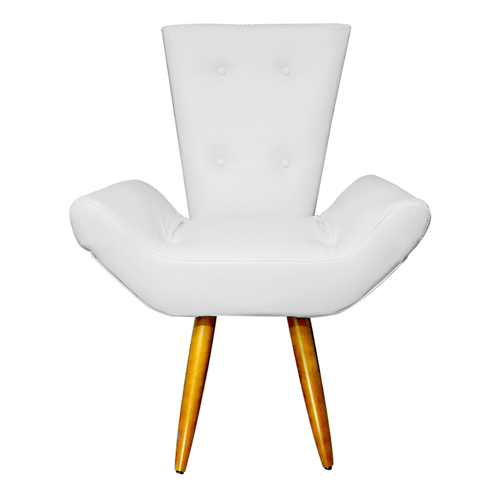 Poltrona Decorativa Emília Barca Pés Palito Suede Branco - DS Estofados