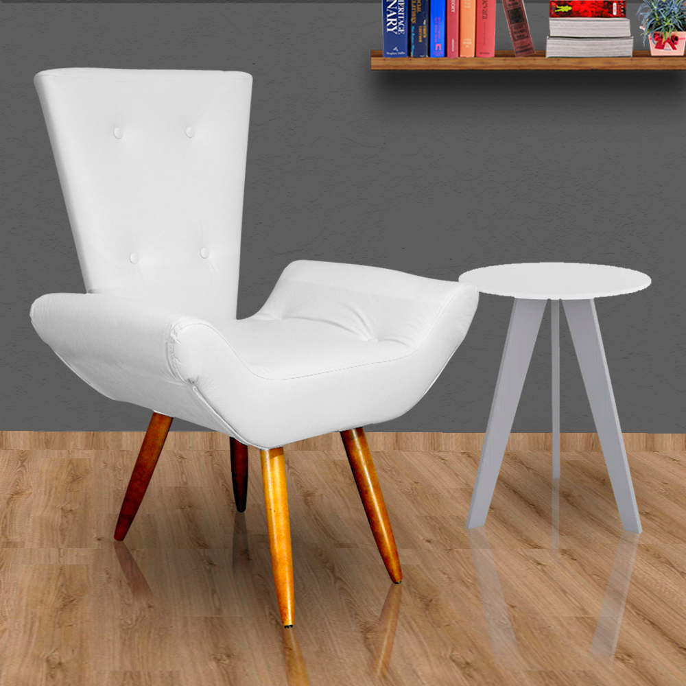 Poltrona Decorativa Emília Barca Pés Palito Suede Branco - DS Estofados