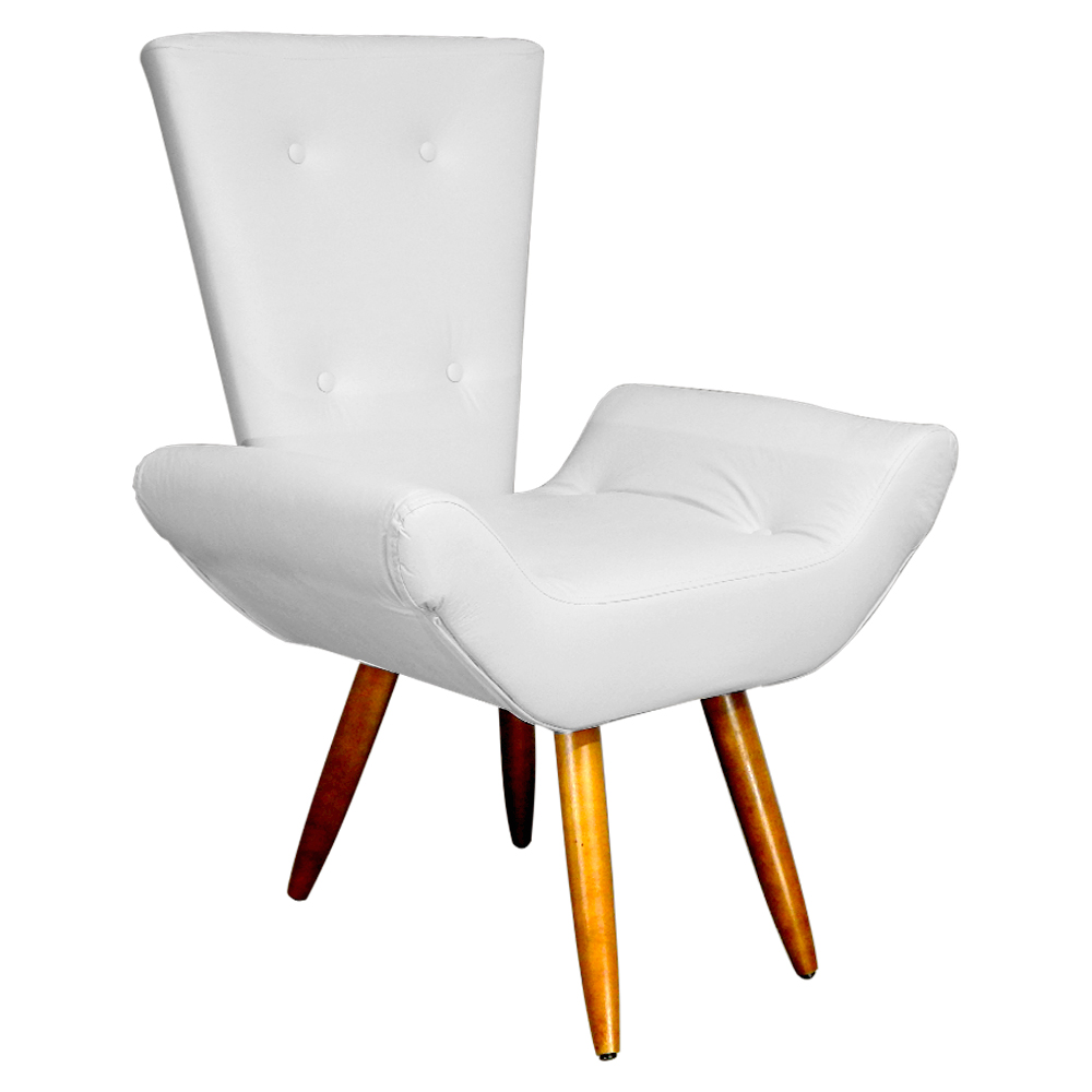 Poltrona Decorativa Emília Barca Pés Palito Suede Branco - DS Estofados