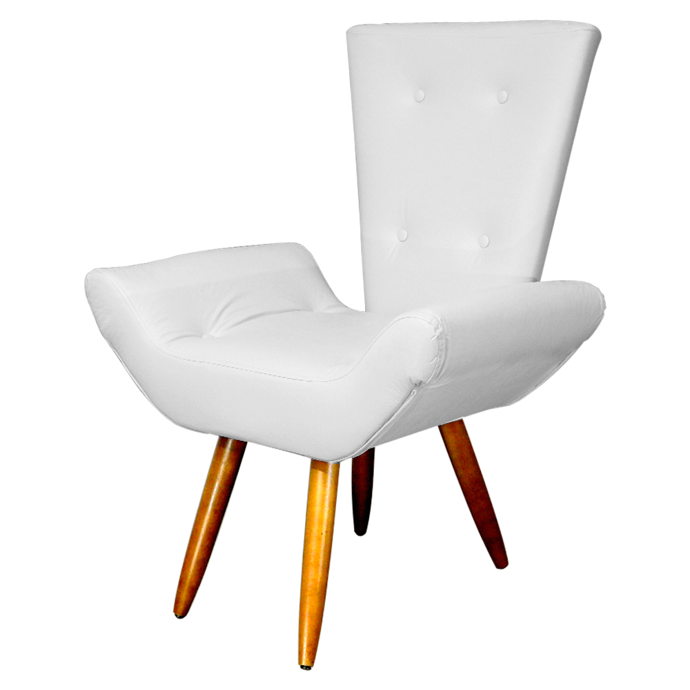 Poltrona Decorativa Emília Barca Pés Palito Suede Branco - DS Estofados
