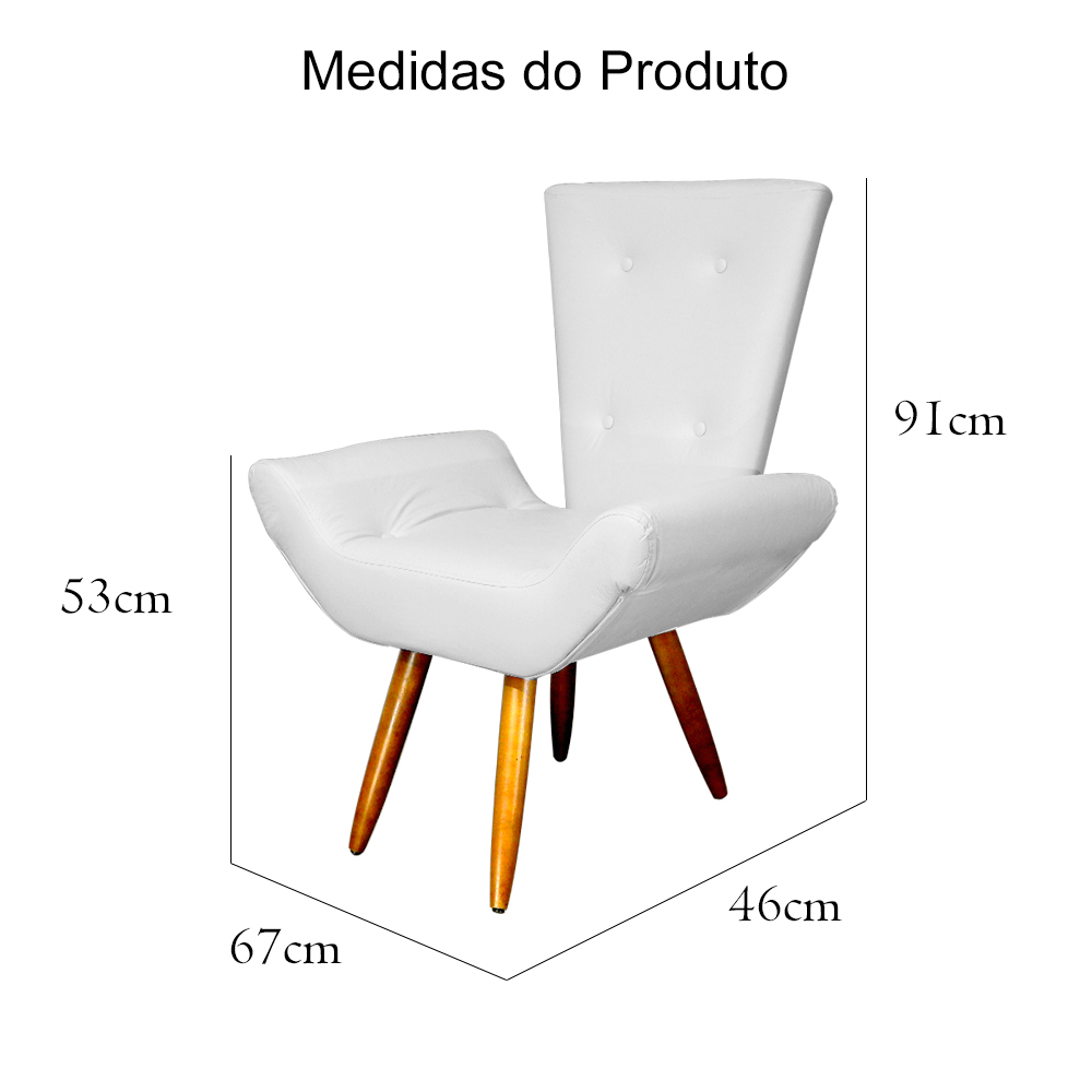 Poltrona Decorativa Emília Barca Pés Palito Suede Branco - DS Estofados