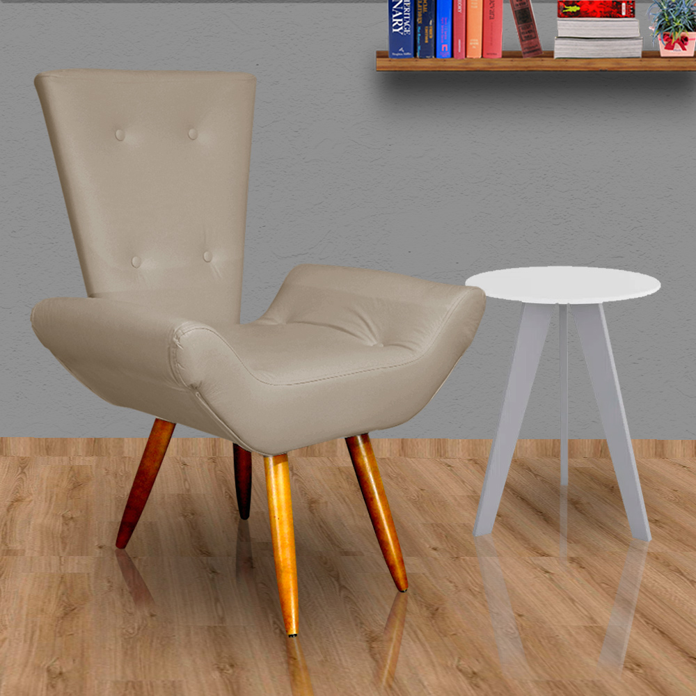 Poltrona Decorativa Emília Barca Pés Palito Suede Capuccino - DS Estofados